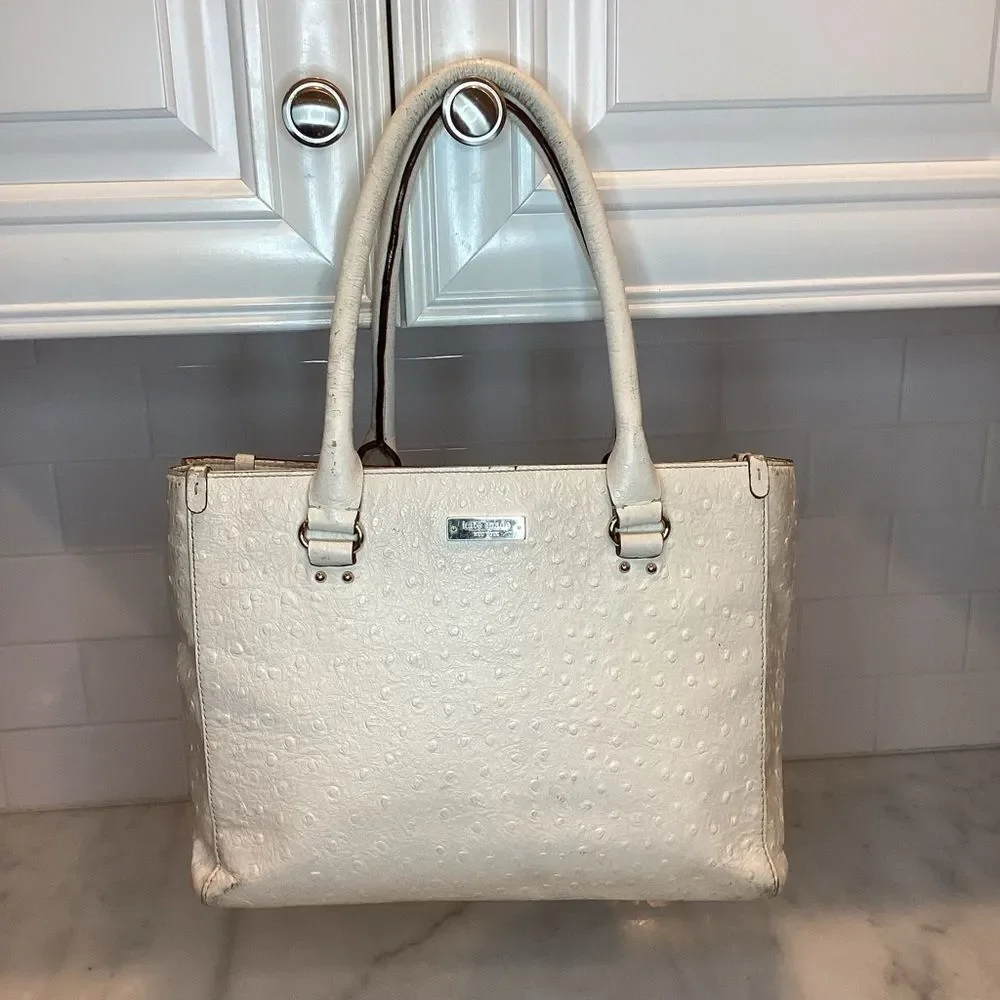 Kate Spade Bag Purse Handbag Leather Wellesley Quinn Ostrich Tote Preloved Bag